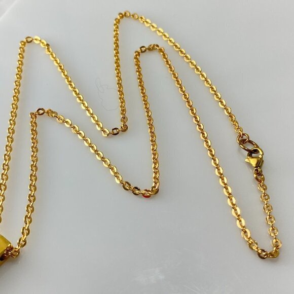 Gold Plated Steel Cuboid Bar Necklace Stainless Steel - Picture 5 of 7